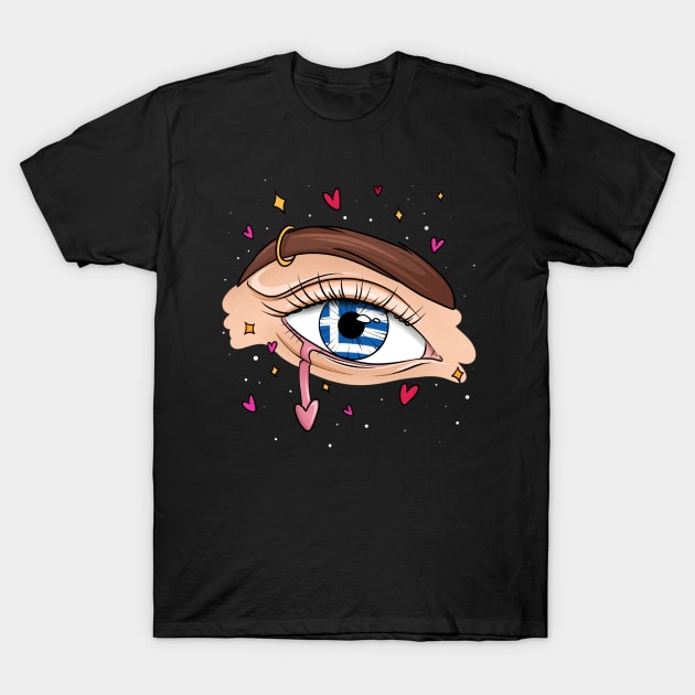 Eyes With Greek Flag T-Shirt by LetsBeginDesigns